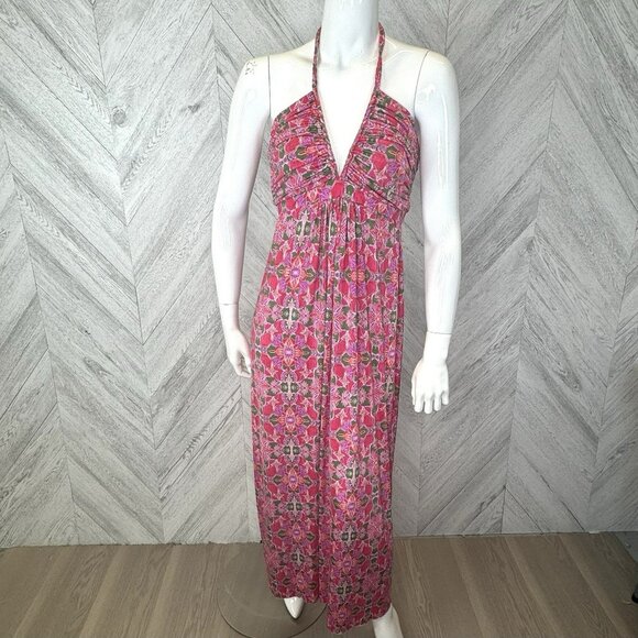 MISA Los Angeles Maxi Dress Womens Size Medium Floral Halter Sleeveless Jersey